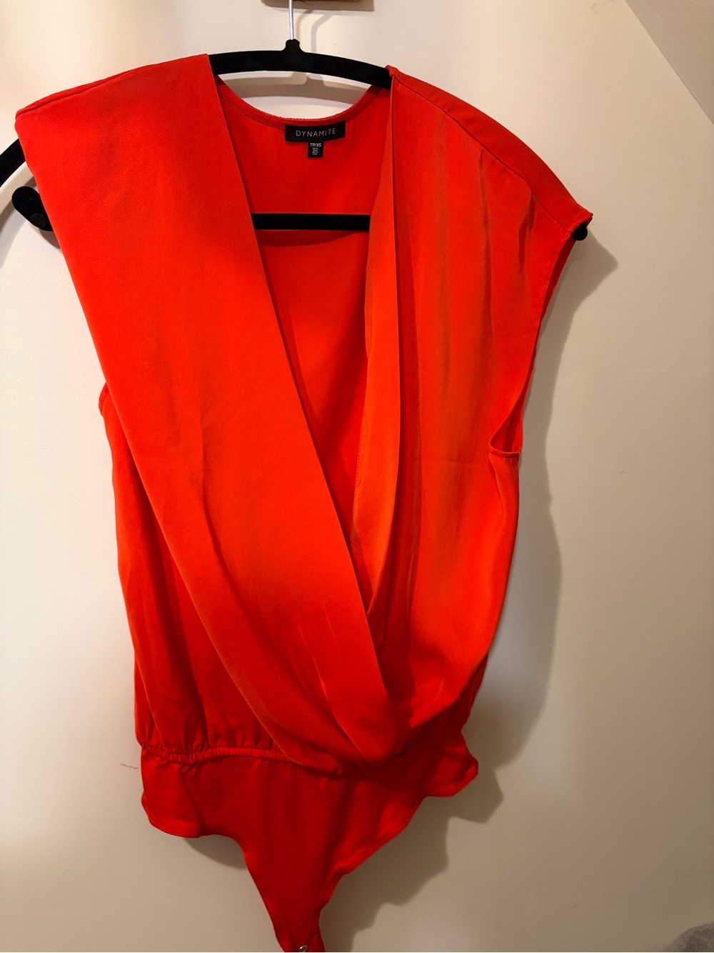 Dynamite Bright Red Draped V-Neck Sleeveless Bodysuit